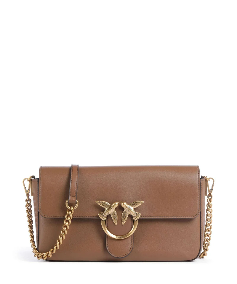 Pinko Love One Classic Slouchy Crossover väska marrone cognac/antique gold