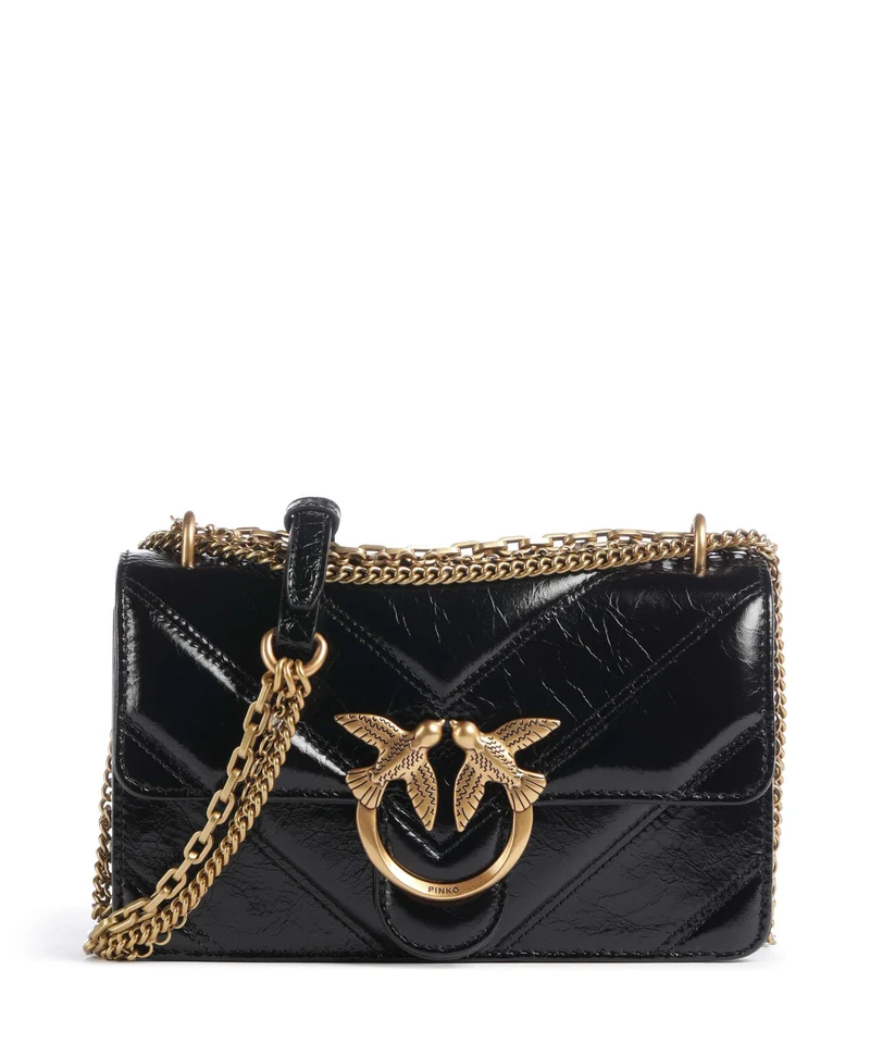 Pinko Love One Mini Axelremsväska nero/antique gold