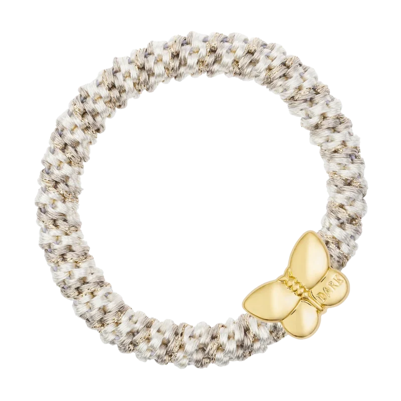 Fat Hair Tie W/Gold - Sand Mix W/Butterfly