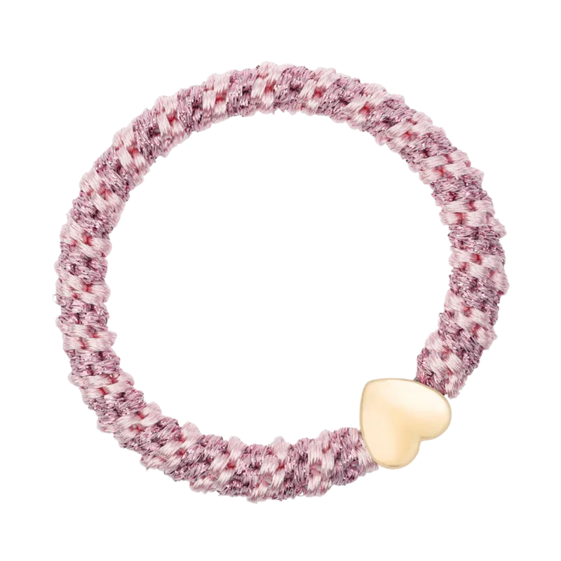 Fat Hair Tie W/Gold - Cotton Candy Glitter Stripe W/Heart