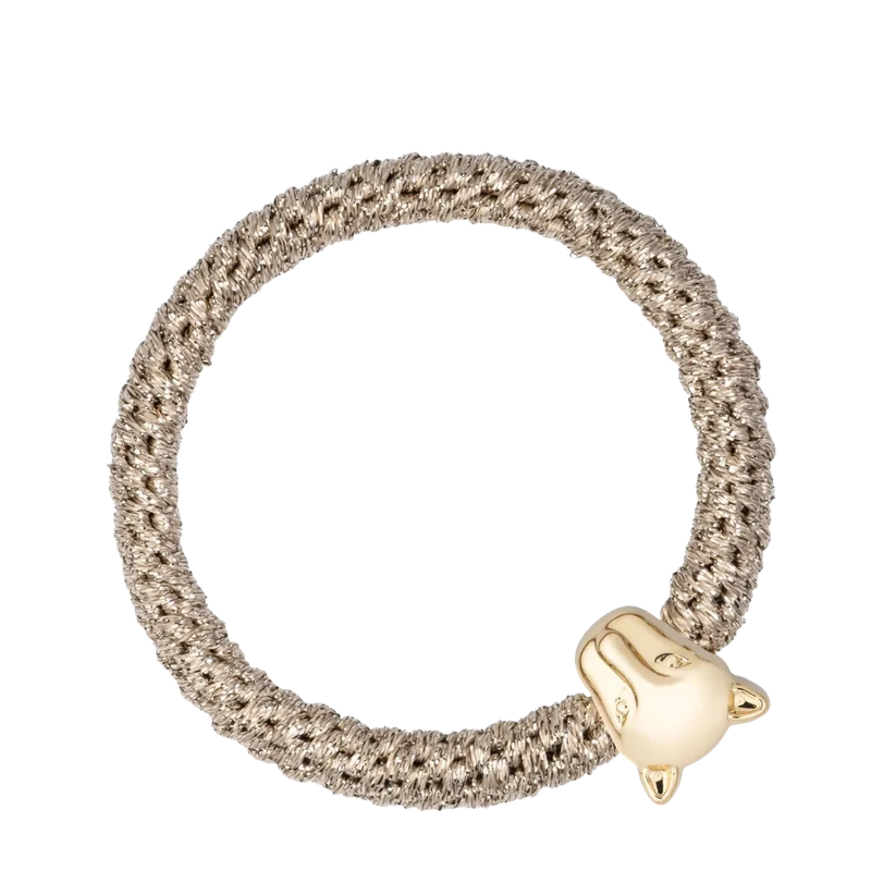 Fat Hair Tie W/Gold - Sparkled Dark Sand W/Panther