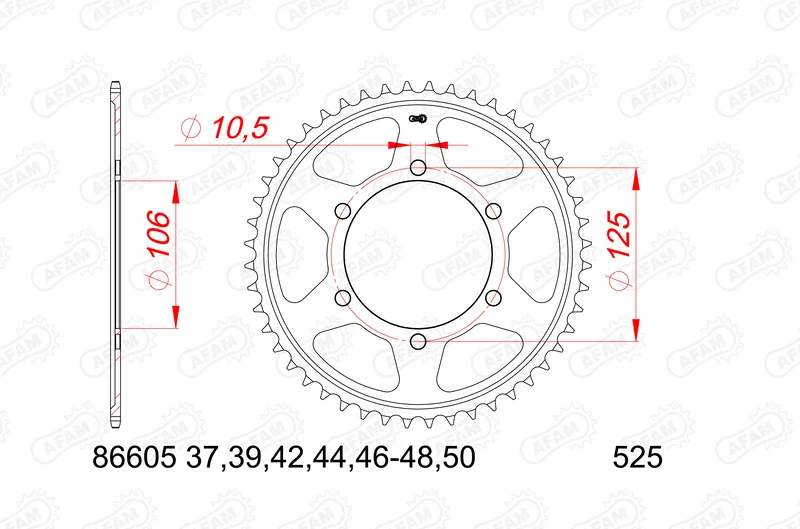 AFAM Steel Standard Rear Sprocket 86605 - 525 86605-46