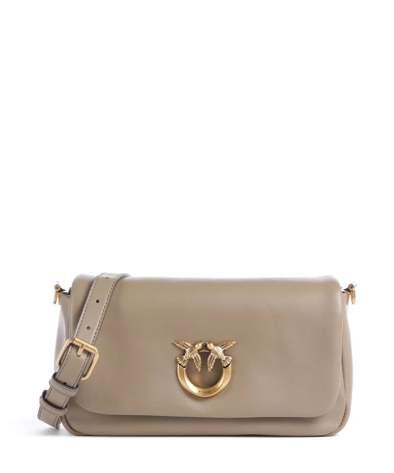 Pinko Click Soft Horizontal Mini Crossover väska grigio talpa/antique gold
