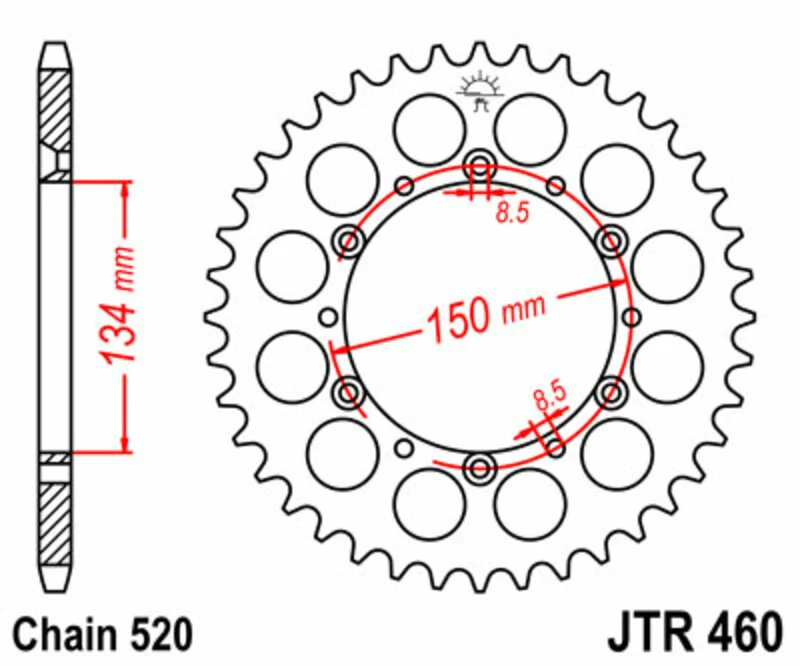 JT SPROCKETS Steel Standard Rear Sprocket 460 - 520 JTR460.45