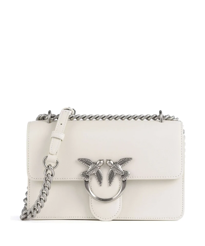 Pinko Love One Mini Axelremsväska bianco seta/old silver