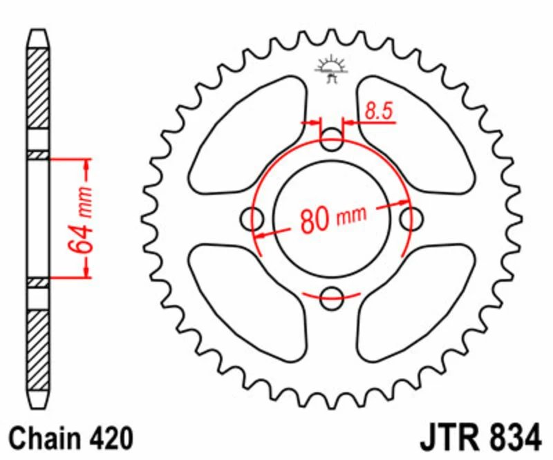 JT SPROCKETS Steel Standard Rear Sprocket 834 - 420 JTR834.32