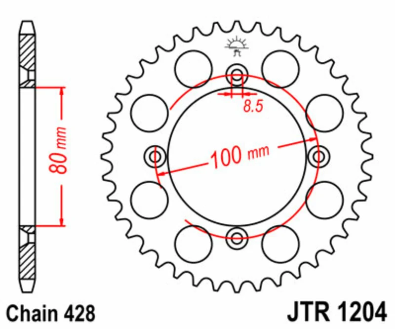 JT SPROCKETS Steel Standard Rear Sprocket 1204 - 428 JTR1204.50