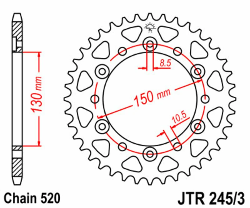 JT SPROCKETS Steel Standard Rear Sprocket 245/3 - 520 JTR245/3.43