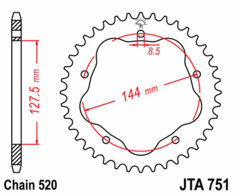 JT SPROCKETS Standard Steel Rear Sprocket 751 - 520 - Requires a JT SPROCKETS Rear Sprocket Carrier JTR751.38