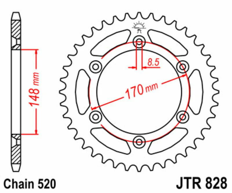 JT SPROCKETS Steel Standard Rear Sprocket 828 - 520 JTR828.47