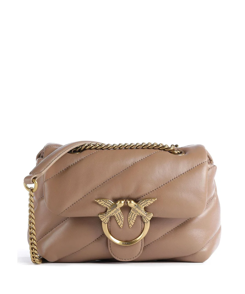 Pinko Love Puff Mini Axelremsväska biscotto zenzero/antique gold
