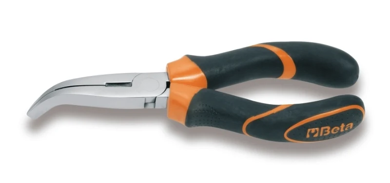 BETA Extra long Bent Knurled Nose Pliers Size 200 Bi-Material Handles 011640040