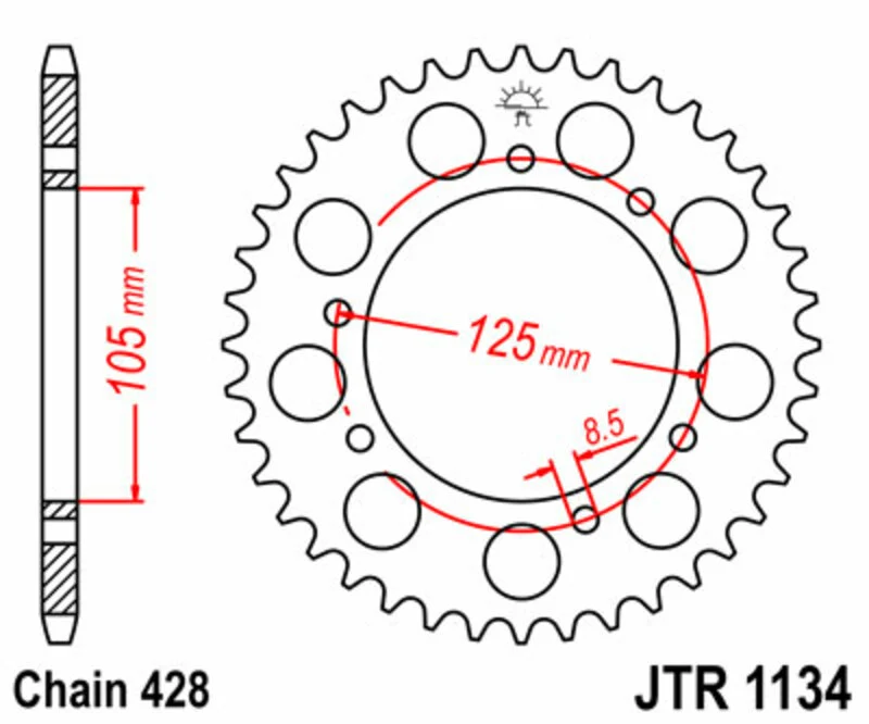 JT SPROCKETS Steel Standard Rear Sprocket 1134 - 428 JTR1134.54
