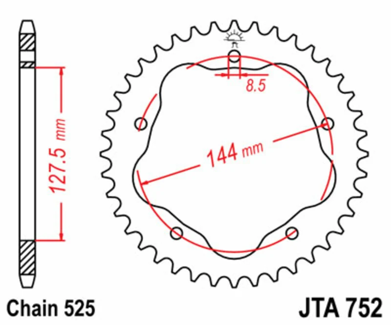 JT SPROCKETS Steel Standard Rear Sprocket 752 - 525 - Requires a JT SPROCKETS Rear Sprocket Carrier JTR752.39
