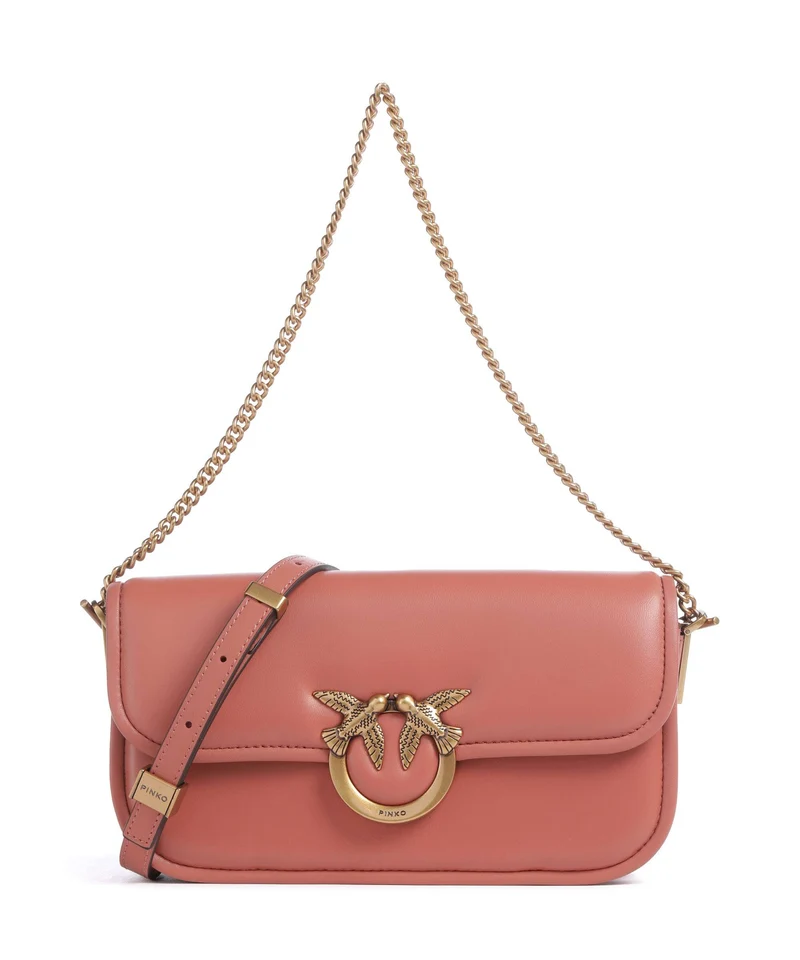 Pinko Love Box Horizontal Axelremsväska marrone aragona/antique gold