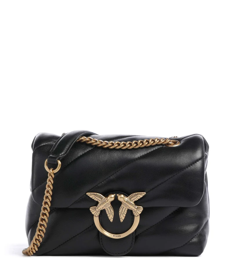 Pinko Love Puff Mini Axelremsväska nero/antique gold