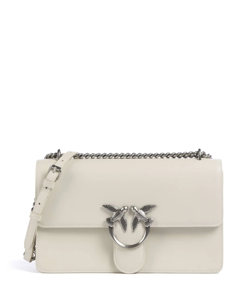 Pinko Love One Classic Axelremsväska bianco seta/old silver