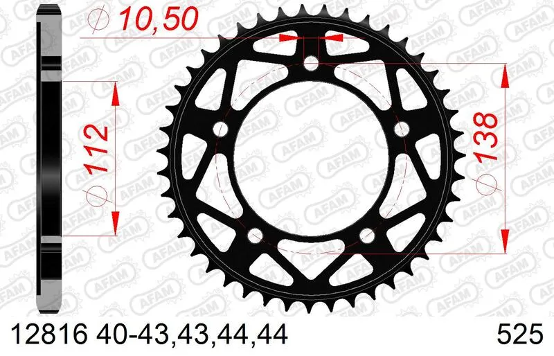 AFAM Steel Standard Rear Sprocket 12816 - 525 12816-45