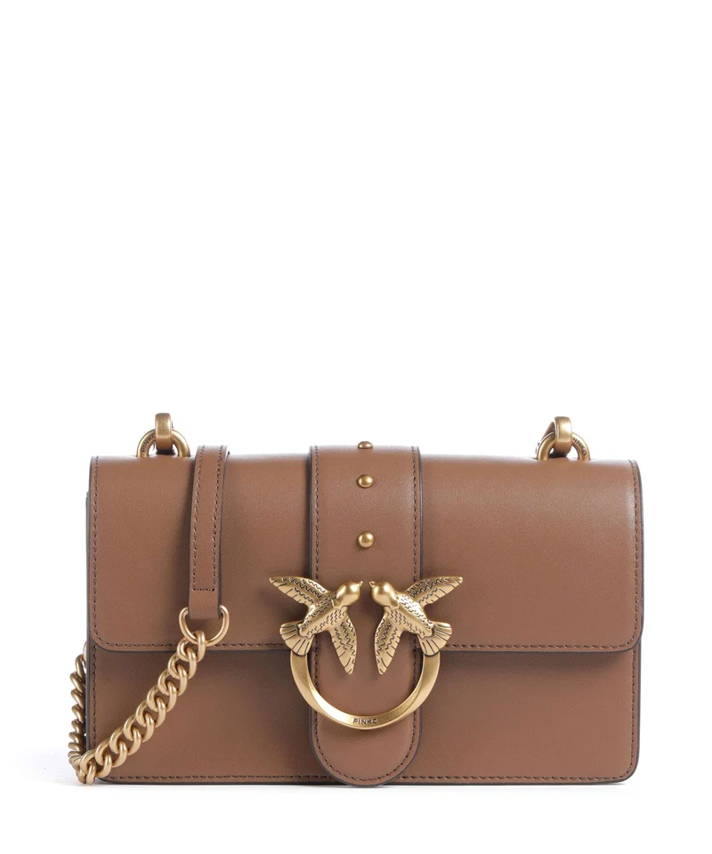 Pinko Love One Mini Crossover väska marrone cognac/antique gold