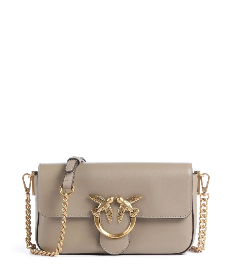 Pinko Love One Mini Slouchy Crossover väska grigio talpa/antique gold