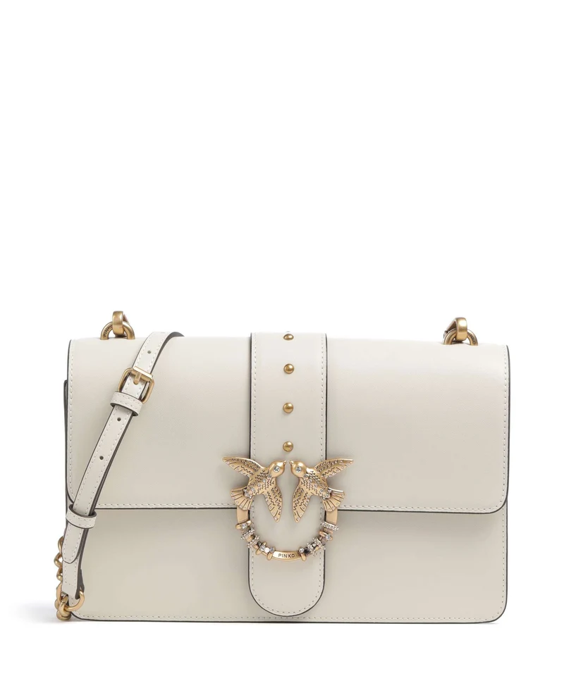 Pinko Love One Classic New Buckle Crossover väska bianco seta/antique gold