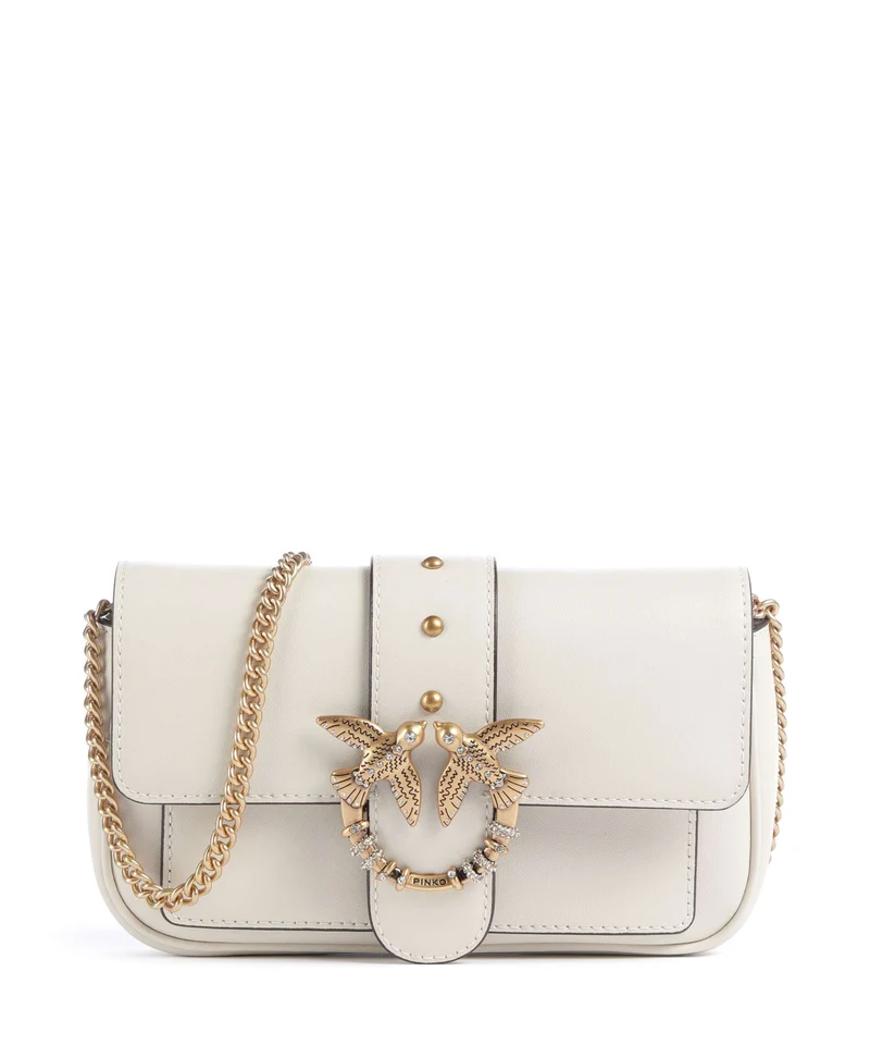 Pinko Love One Pocket New Buckle Crossover väska bianco seta/antique gold