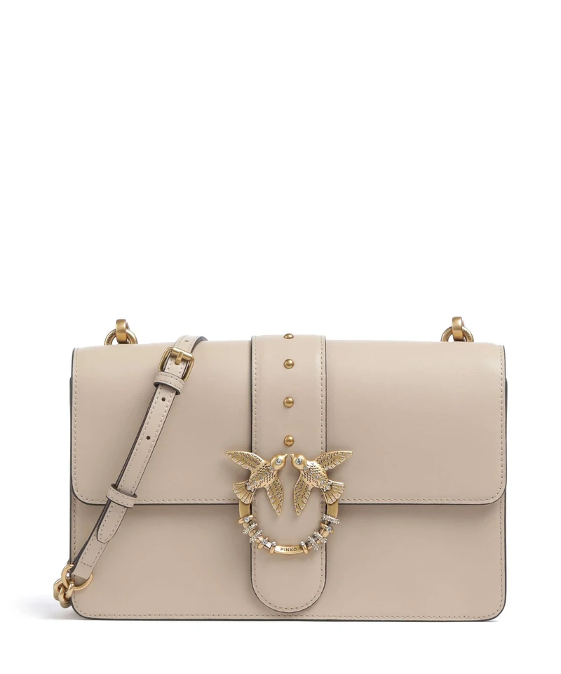 Pinko Love One Classic New Buckle Crossover väska beige/grigio fumo/antique gold