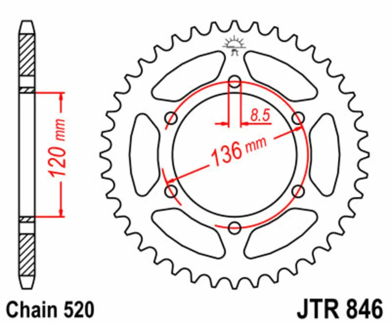 JT SPROCKETS Steel Standard Rear Sprocket 846 - 520 JTR846.45