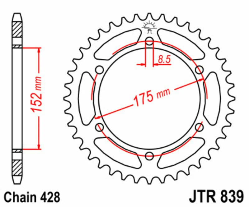 JT SPROCKETS Steel Standard Rear Sprocket 839 - 428 JTR839.57