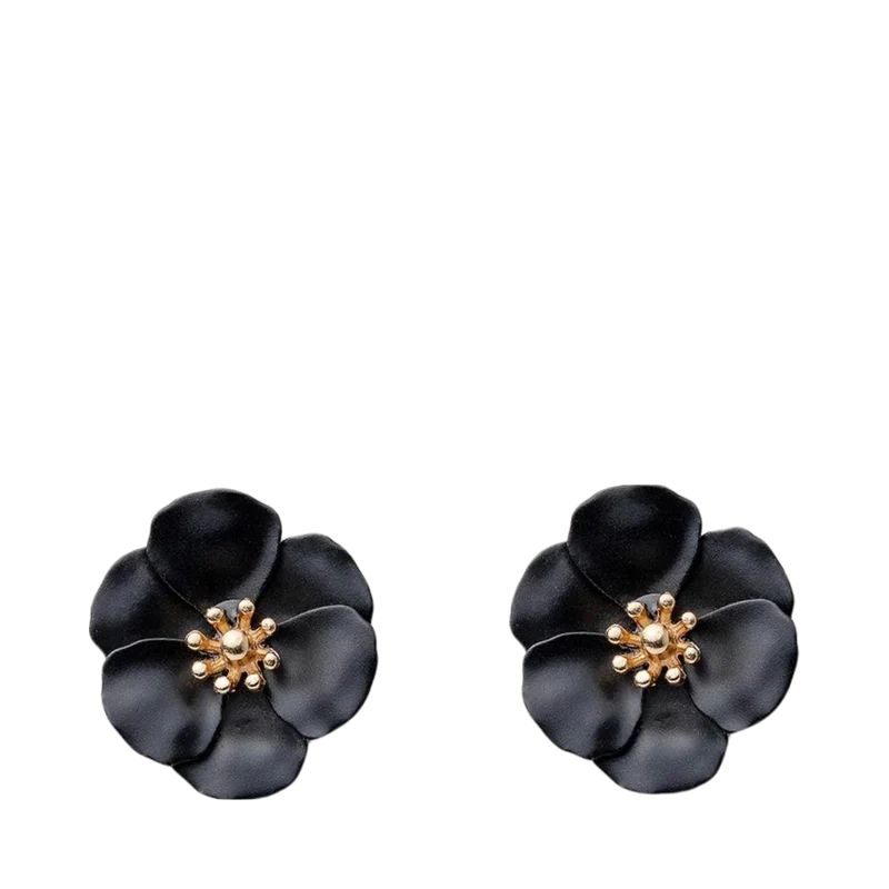 Flower Small Earrings Pearl - Black