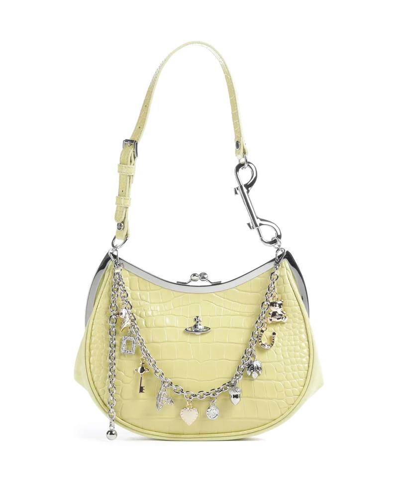 Vivienne Westwood Charm Frame Embossed Croc Axelremsväska lime green