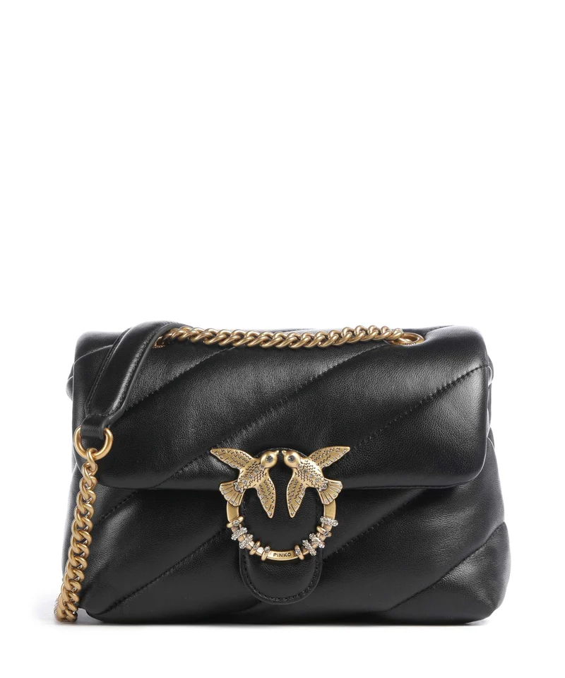 Pinko Love Puff Mini New Buckle Axelremsväska nero/antique gold