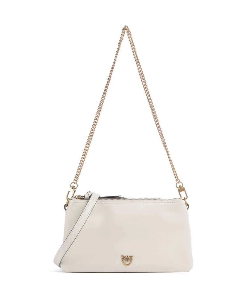 Pinko Double Mini Axelremsväska bianco seta/antique gold