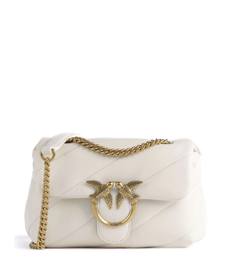 Pinko Love Puff Mini Axelremsväska bianco seta/antique gold