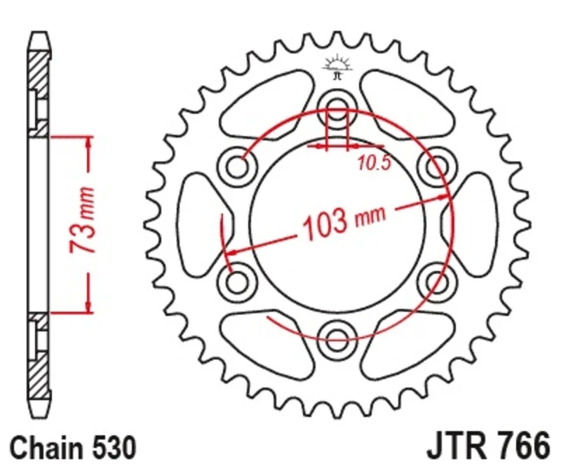 JT SPROCKETS Steel Standard Rear Sprocket 766 - 530 JTR766.43
