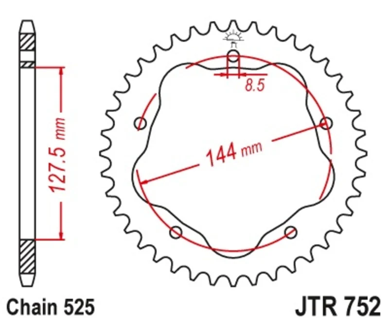 JT SPROCKETS Steel Standard Rear Sprocket 752 - 525 - Requires a JT SPROCKETS Rear Sprocket Carrier JTR752.36