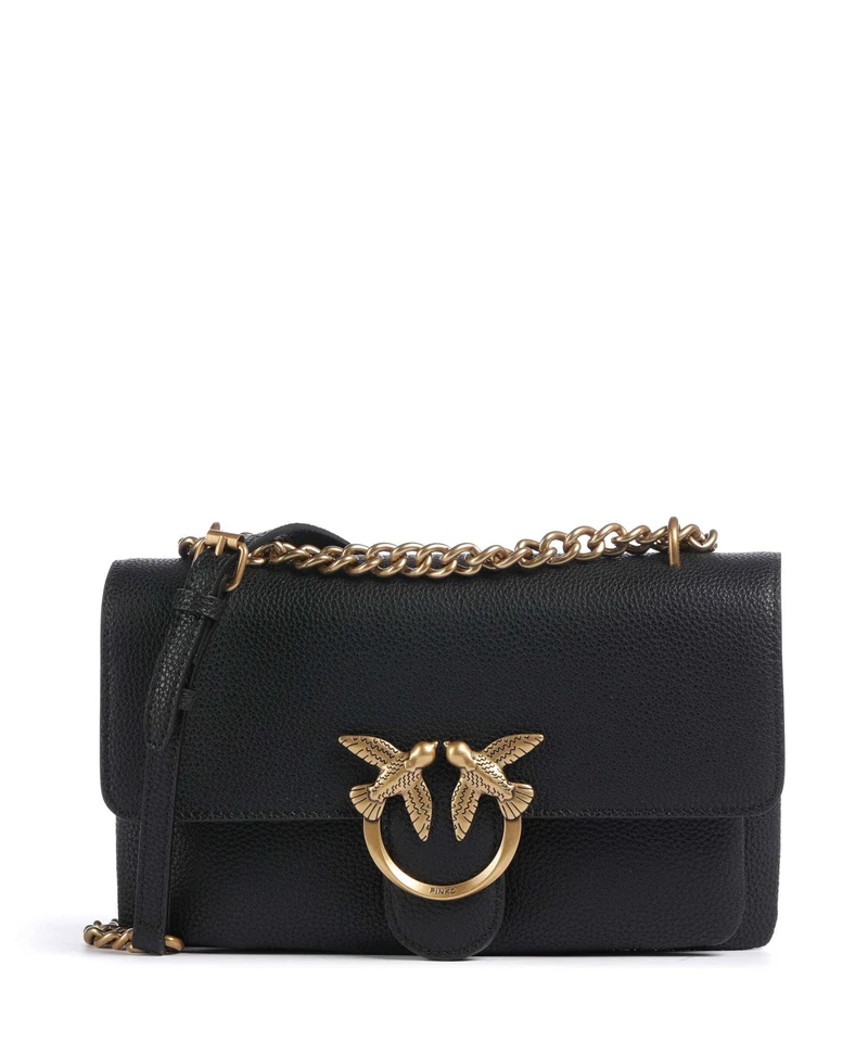Pinko Love Soft Mini Axelremsväska nero/antique gold