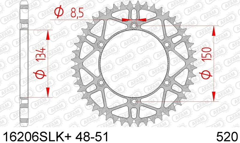 AFAM Steel Self-Cleaning Rear Sprocket 16206 - 520 16206SLK+51