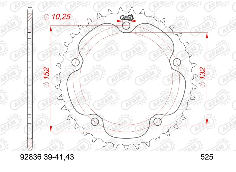 AFAM Steel Standard Rear Sprocket 92836 - 525 92836-41