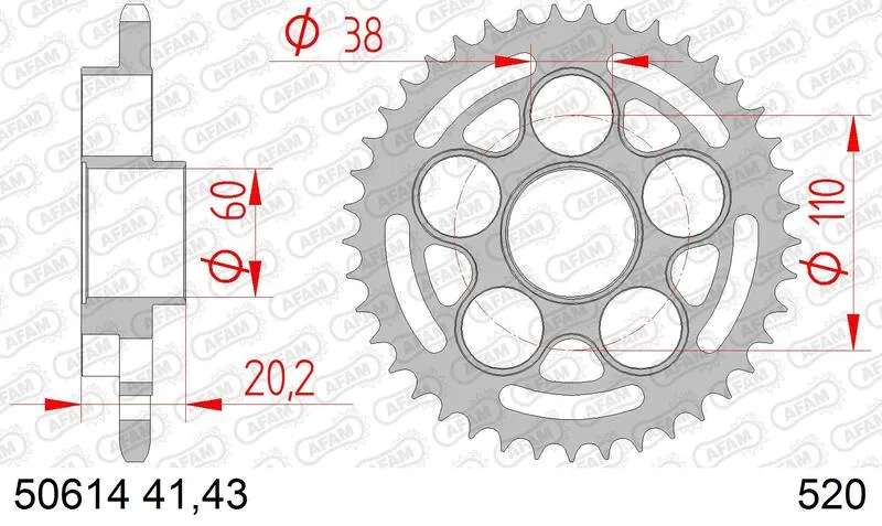AFAM Steel Standard Rear Sprocket 50614 - 520 50614-43