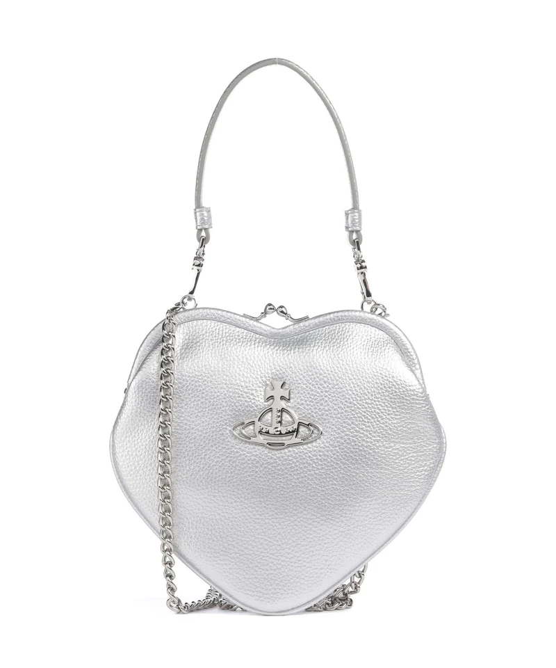 Vivienne Westwood Belle Heart Frame Re-Vegan Grain Axelremsväska silver