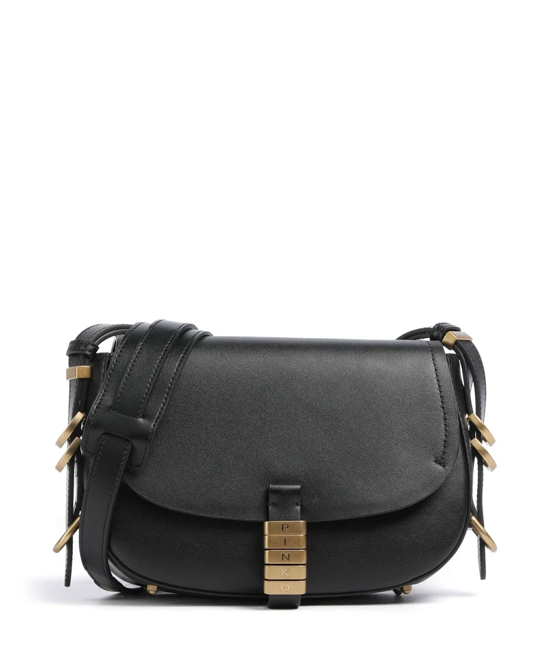 Pinko Saddle Mini Crossover väska nero/antique gold