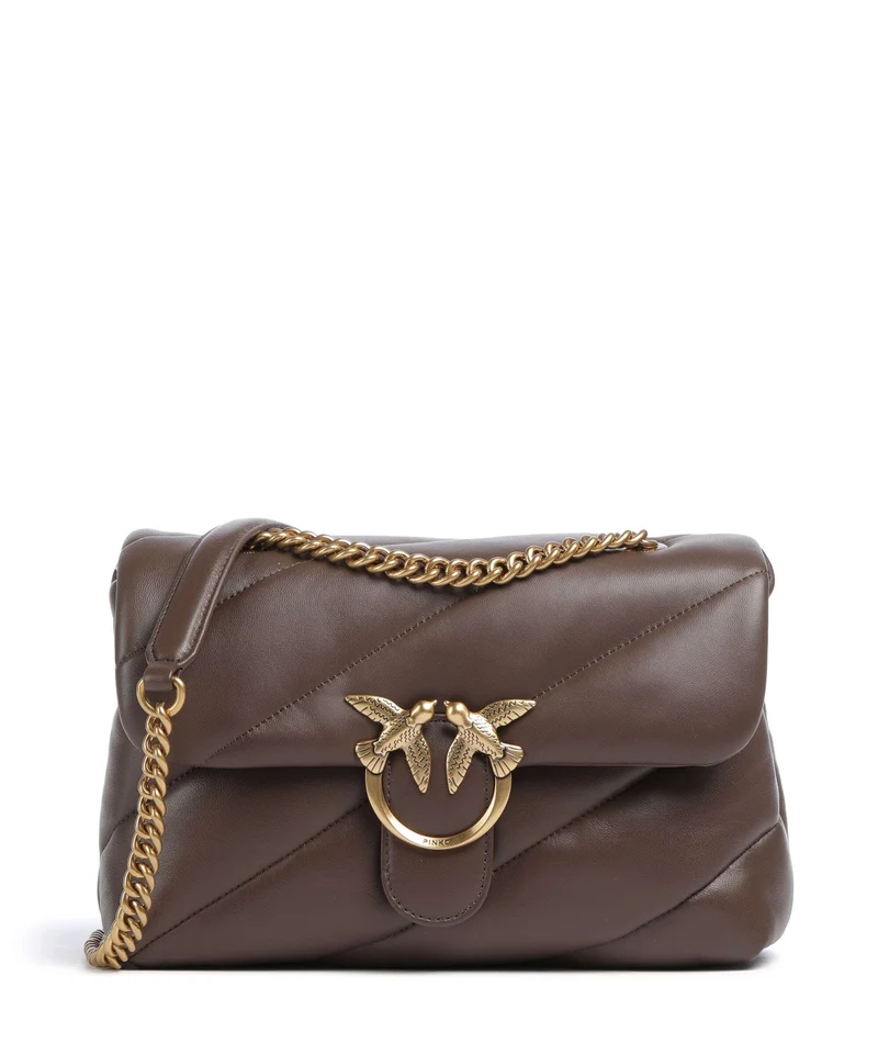 Pinko Love Puff Classic Axelremsväska marrone castano/antique gold