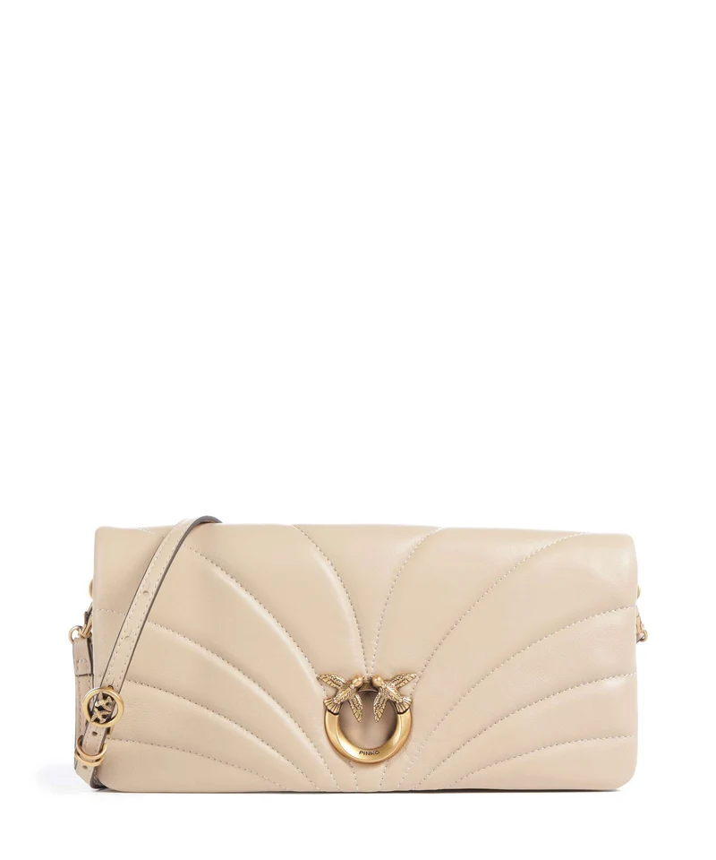Pinko Click Horizontal Classic Crossover väska beige/grigio fumo/antique gold