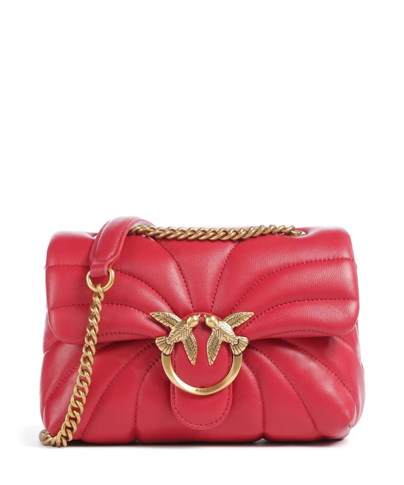 Pinko Love Puff Mini Axelremsväska rosso rio/antique gold