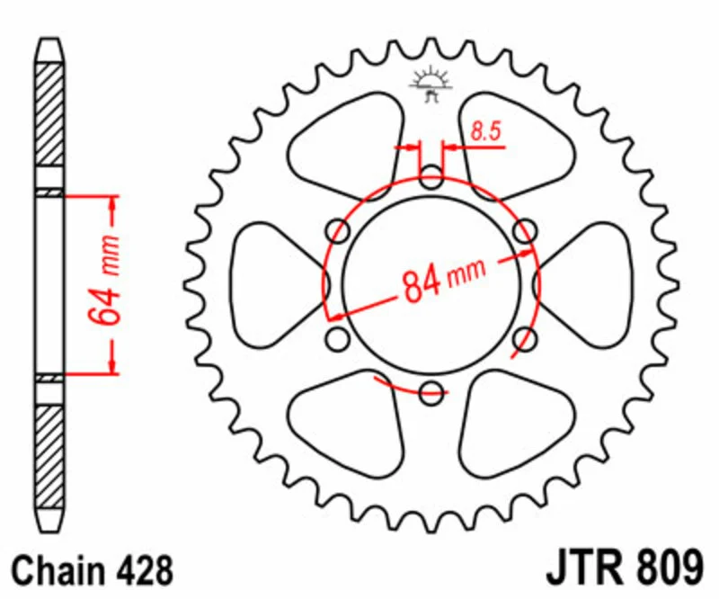 JT SPROCKETS Steel Standard Rear Sprocket 809 - 428 JTR809.47