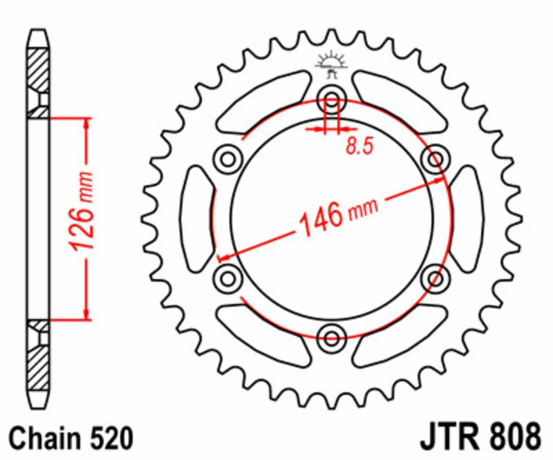 JT SPROCKETS Steel Standard Rear Sprocket 808 - 520 JTR808.44