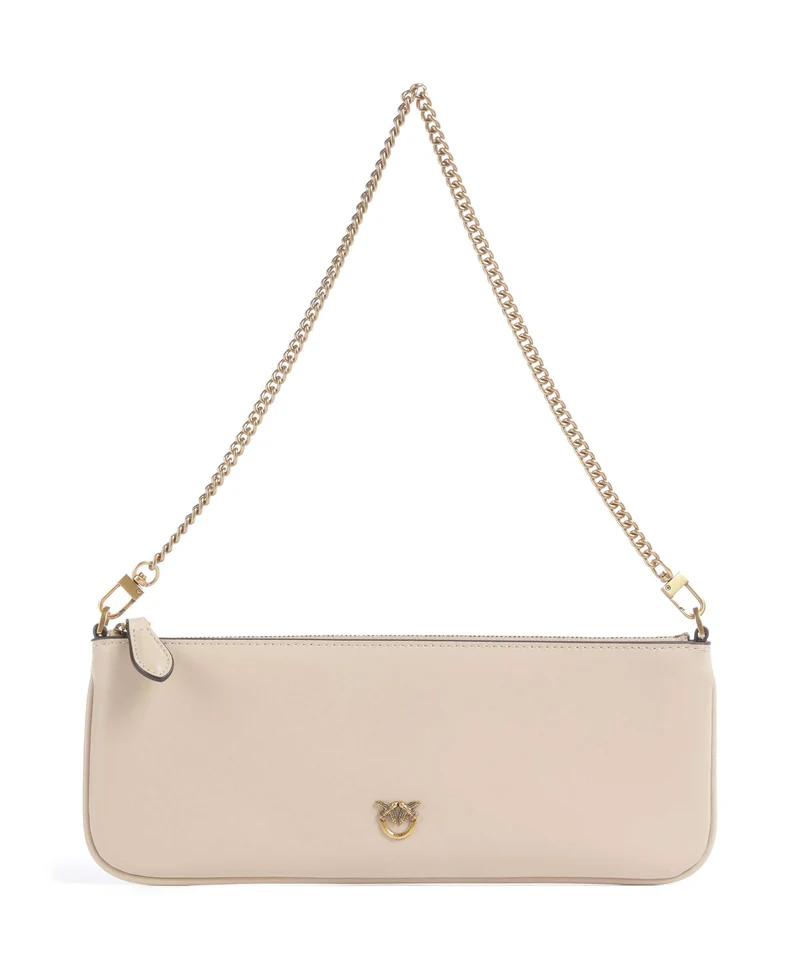 Pinko Flat Horizontal Axelremsväska beige/grigio fumo/antique gold