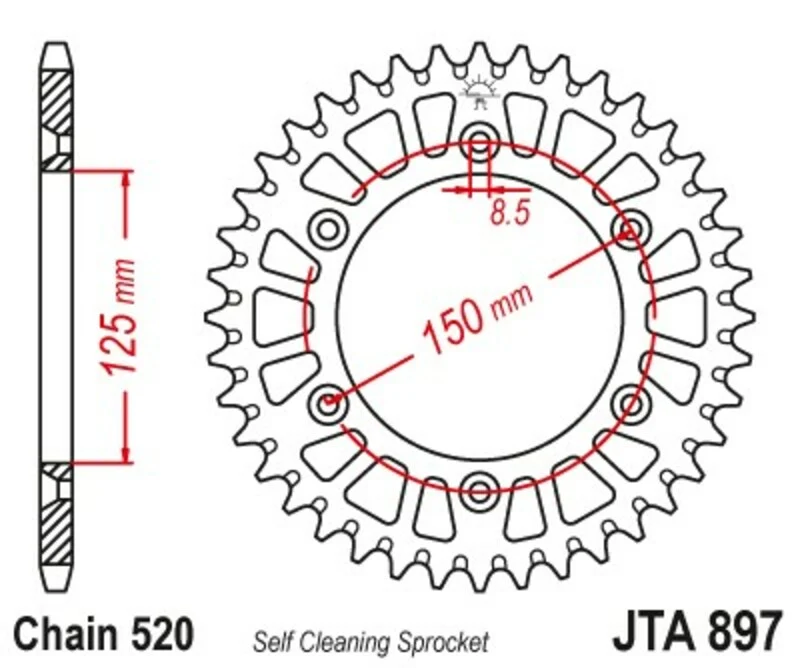 JT SPROCKETS Racelite Aluminium Black Rear Sprocket 897 - 520 JTA897.38BLK