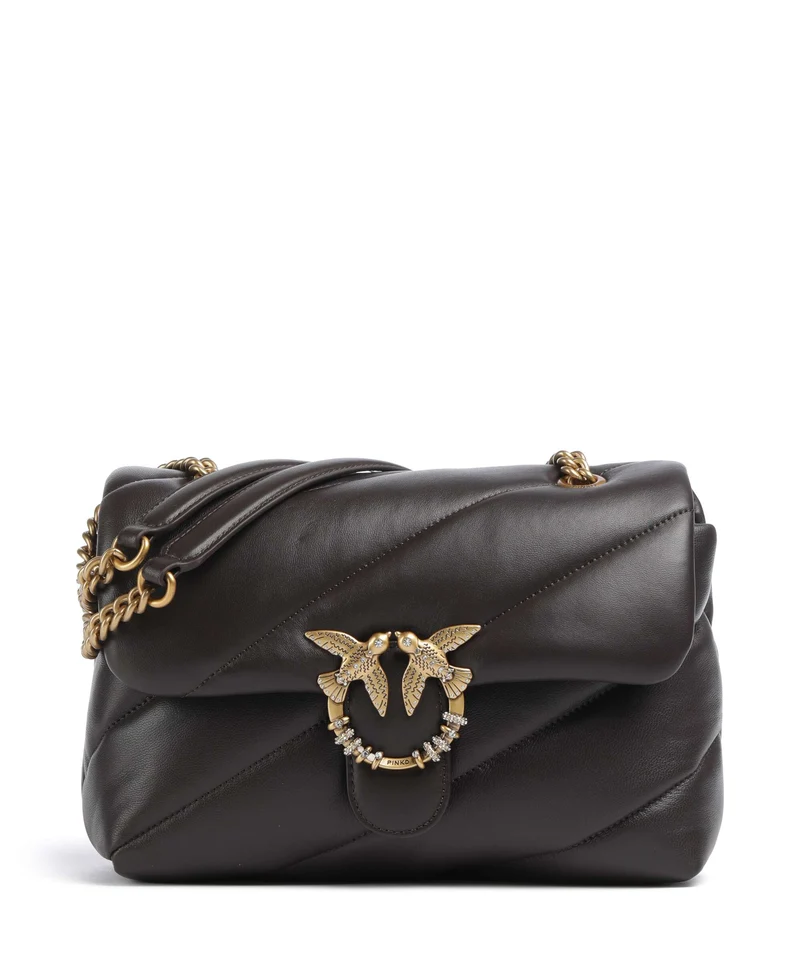 Pinko Love Puff Classic New Buckle Axelremsväska marrone marasca/antique gold